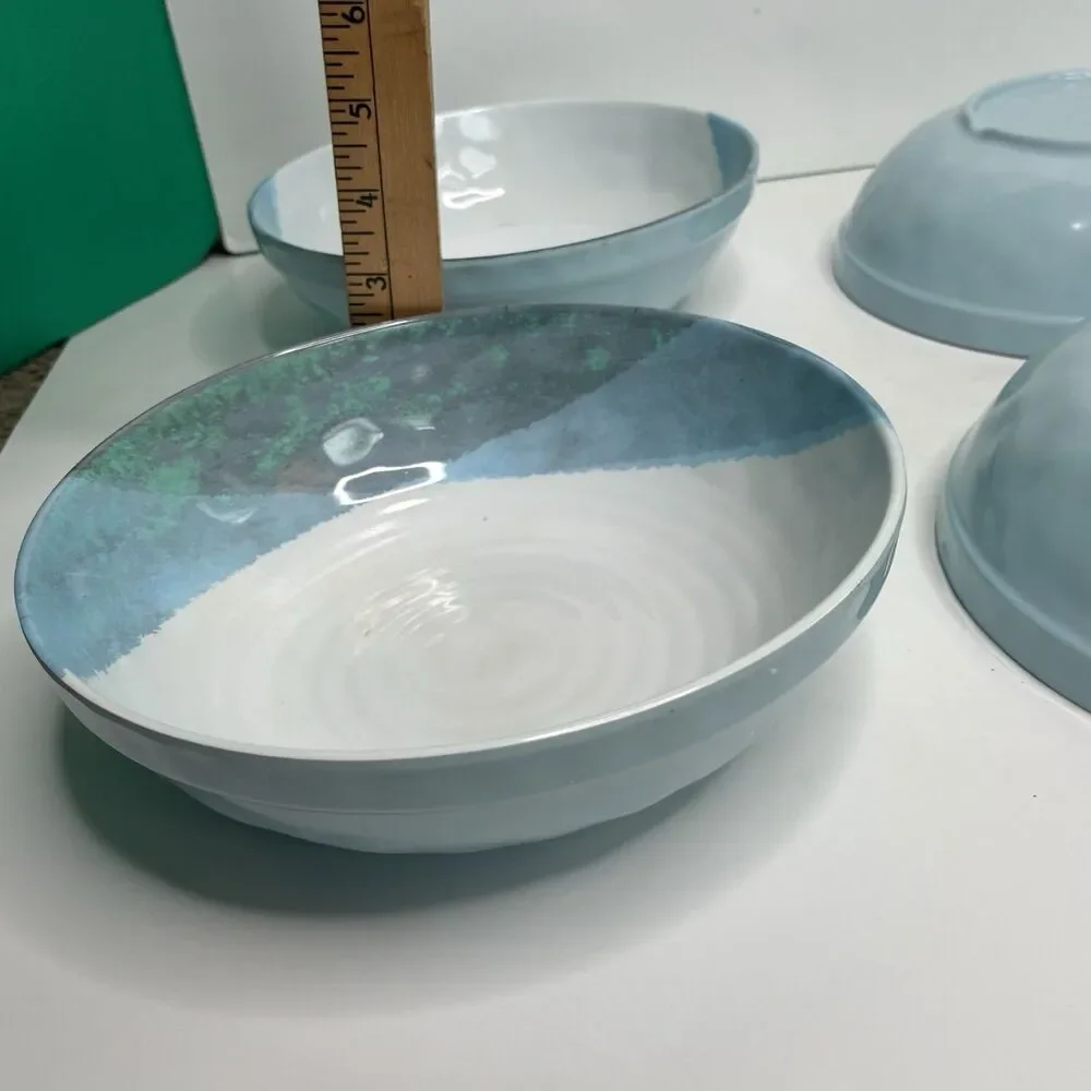 Nautica Watercolors Blue Melamine 5 Pasta/Soup Bowls